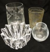 An Aimo Okkolin clear crystal Lumpeenkukka (Water Lily) vase, signed to base,