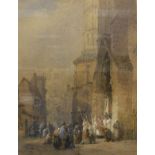 JOHN LEWIS WOOD (1813-1903) "Figures by church door",