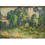 BOB VIGG "Country house with trees in foreground", oil on board, unsigned,