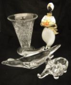 Two Vannes Art France crystal glass stylised animals, one of a bird and the other of an elephant,