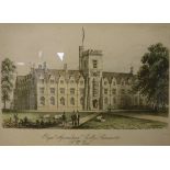 A box of assorted prints to include S W VIEW "Royal Agricultural College Cirencester",