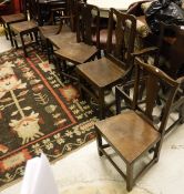 Two pairs of 19th Century oak panel seated dining chairs together with four various other oak panel