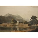 AFTER THOMAS & WILLIAM DANIELL "Ramgur on lakeside", colour print,