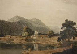AFTER THOMAS & WILLIAM DANIELL "Ramgur on lakeside", colour print,