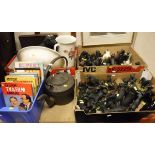 Four boxes of assorted china wares and books to include a large collection of dog ornaments,