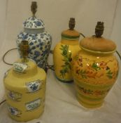 Four assorted ceramic bodied table lamps to include one of Chinese lidded vase formdecorated with
