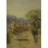 MISS ADA M WILLIAMS "A Tudor village", pencil and watercolour, signed lower right,