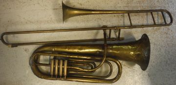 A vintage euphonium and trombone