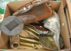 A quantity of kitchenalia to include mangle, washboard, brass sprayers, bellows,