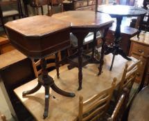 A mahogany circular centre table on four turned and carved supports, a cheval mirror,