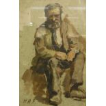 H H E "Seated bearded man", oil on paper, initialled lower left,