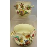 A pair of circa 1900 Carl Thieme Potschappel Dresden painted and floral encrusted twin handled pots
