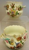 A pair of circa 1900 Carl Thieme Potschappel Dresden painted and floral encrusted twin handled pots
