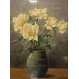 LOUIS DEZART "Yellow roses and marguerites", two still life studies of flowers in vases,