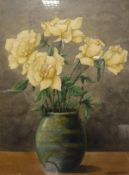 LOUIS DEZART "Yellow roses and marguerites", two still life studies of flowers in vases,