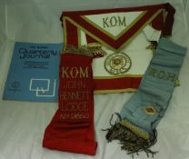 One box of assorted paraphernalia, sashes, medals, books,