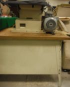 Two wood-working benches, assorted wood-working electric tools, bench tools,