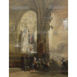 SKINNER PROUT "Figures in a church interior", watercolour heightened with body colour,