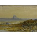 JAMES BURRELL SMITH "Holy Island Northumberland", watercolour heightened in white,