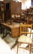A Scottish mahogany and inlaid sofa table and a 19th Century mahogany commode with tray top and a