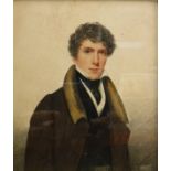 G JACKSON 1822 "Man in black stock and brown jacket", miniature portrait, watercolour,