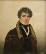 G JACKSON 1822 "Man in black stock and brown jacket", miniature portrait, watercolour,