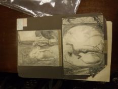 A folder of various pencil sketches, watercolours etc by Edwin S Messervy,