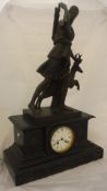 A French mantle clock surmounted with bronze Diana The Huntress marked "Reduction Sauvage 1865",