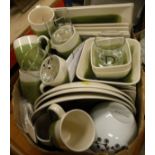 A box of dinner wares, possibly Italian, with cream and green glaze,