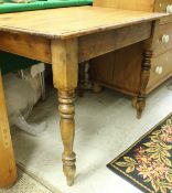 A pitch pine rectangular table on turned supports CONDITION REPORTS Height approx 73.