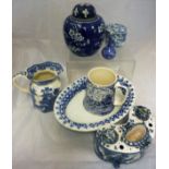 Assorted blue and white china wares to include Chinese ginger jar with prunus decoration and double