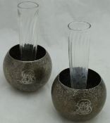 A pair of Victorian silver mounted stem vases,
