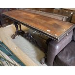 A Victorian style hall table with rectangular top and moulded edge above an egg and dart carved