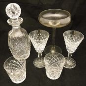 A collection of Waterford cut glass crystal comprising a cut glass decanter,