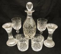 A collection of cut glass wine glasses and crystal cut tumblers to include seven Edinburgh Crystal