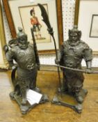 A pair of modern bronze Samurai warrior figures