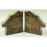 A pair of Triassic period fossilised agatised wood from Arizona USA sections as bookends, 17.