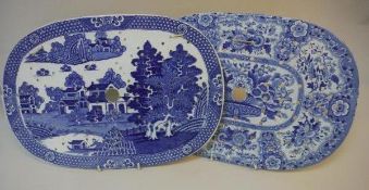 A 19th Century Nankeen semi-china blue and white transfer decorated meat satrainer,