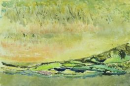 ALBERT GOODWIN (1845-1932) "Pembrokeshire cornfield at dusk 1978", watercolour,