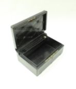 A black leather covered despatch box with associated letter "C C Hutchins Esq War Office London",