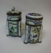 Two early 20th Century Chinese Ginbari cloisonné sectional tea caddies of circular form,