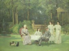 TALBOT HUGHES (1869-1942) "The Faulkner family gathering, Summer tea time",