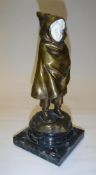 AFTER ANTOINE BOFILL (1895-1921), "Hooded and robed child", patinated bronze with ivory face,