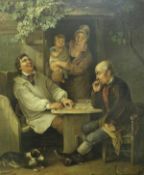 19TH CENTURY ENGLISH SCHOOL IN THE MANNER OF DAVID TENIERS "Figures playing draughts,