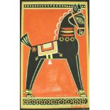 JAMINI ROY (1887-1972) "Horse", study of a black horse on a red blackground,