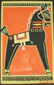JAMINI ROY (1887-1972) "Horse", study of a black horse on a red blackground,