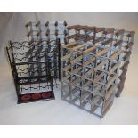Five various small wine racks and a modern three bottle stand or tantalus