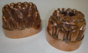 Two Victorian copper jelly moulds,