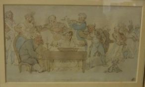 THOMAS ROWLANDSON (1756-1827) "Playing in parts", initialled lower right, pen ink and watercolour,