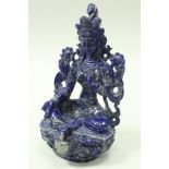 An Indian lapis lazuli carving of Tara meditating, a female Buddha,